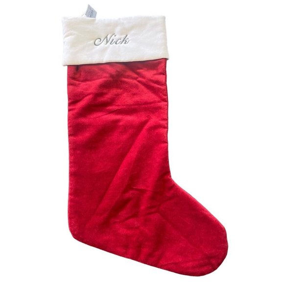 New Pottery Barn "Nick" Christmas stocking velvet embroidered name - Picture 1 of 5